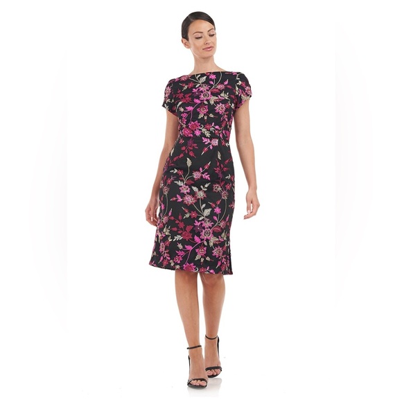 JS Collections Cecelia Petal Cocktail Black & Pink Sheath Dress - Size 10 NWT - Picture 1 of 11